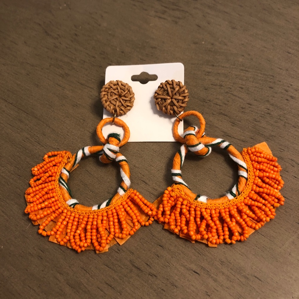 Bright Orange Beaded Hoop Party Earrings Fashion Jewelry